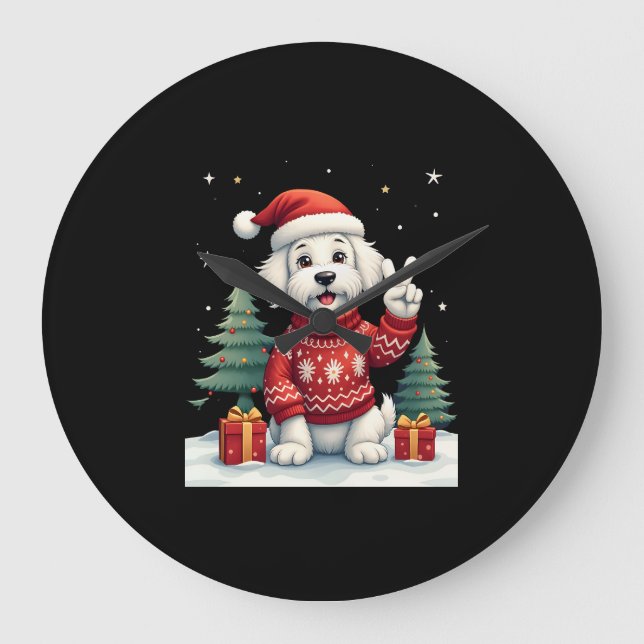 Relógio Grande Funny Peace Hand Maltese Christmas Lights Womens M (Frente)