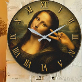 Relógio Grande Funny Peace Mona Lisa Victory Sign Renaissance Art
