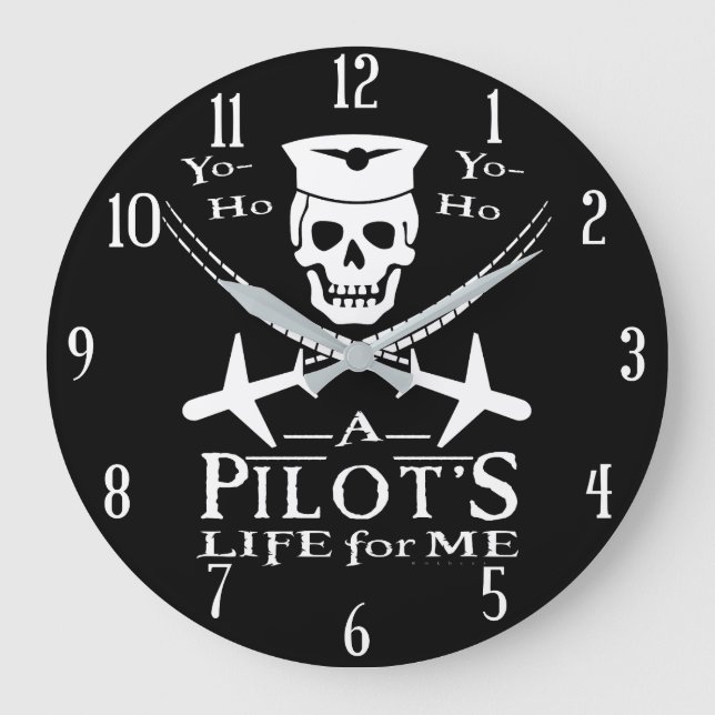 Relógio Grande Funny Pilot Skull Cross Airplanes Pirata Humor (Frente)