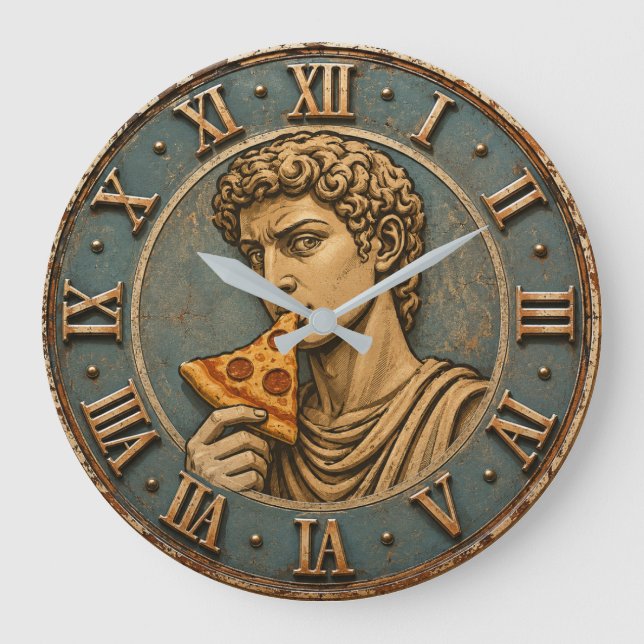 Relógio Grande Funny Pizza David Renaissance Art Parody Kitchen  (Frente)