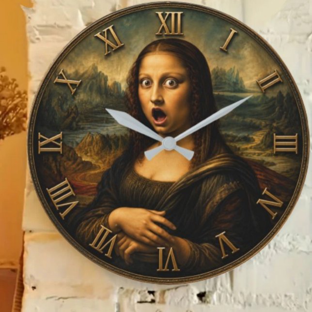 Relógio Grande Funny Shocked Mona Lisa (Criador carregado)