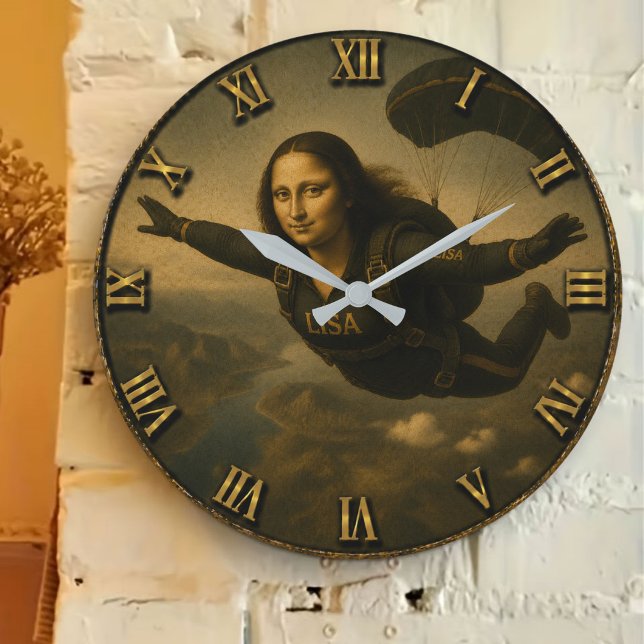 Relógio Grande Funny Skydiving Mona Lisa Parachute Skydiver Gift (Criador carregado)