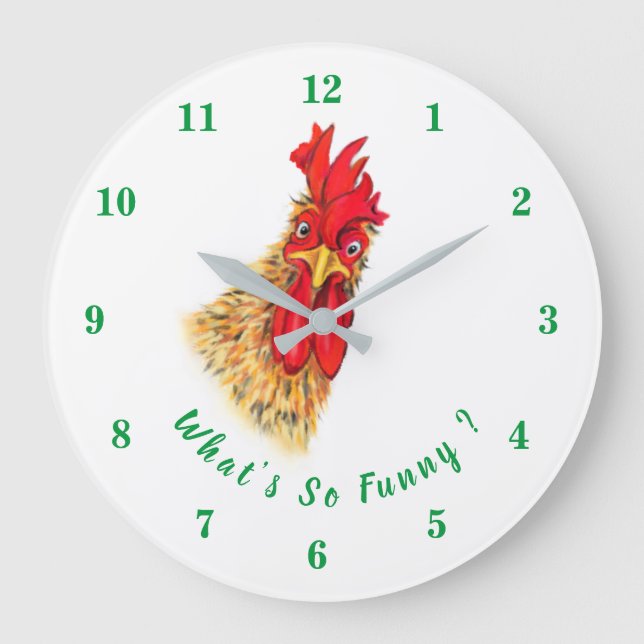 Relógio Grande Funny Surprised Curious Rooster - What's So Funny  (Frente)