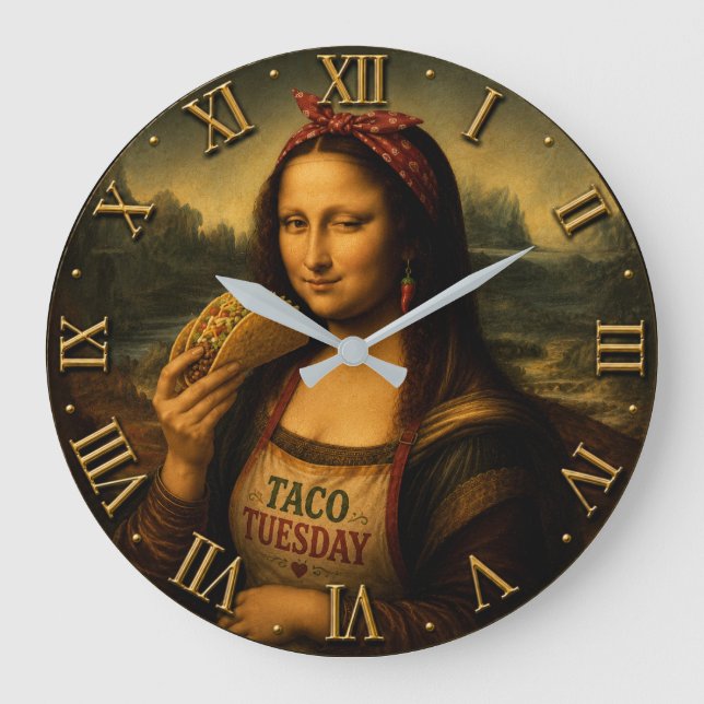 Relógio Grande Funny Taco Mona Lisa  (Frente)