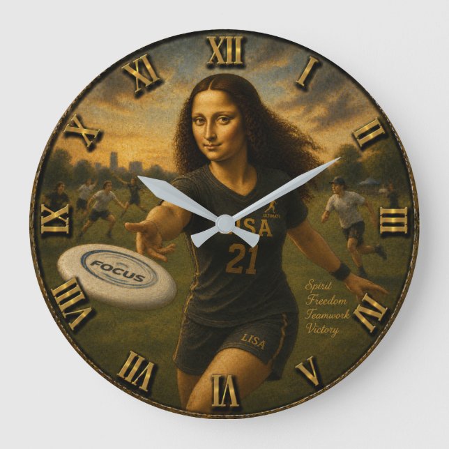 Relógio Grande Funny Ultimate Frisbee Mona Lisa Flying Disc Art (Frente)