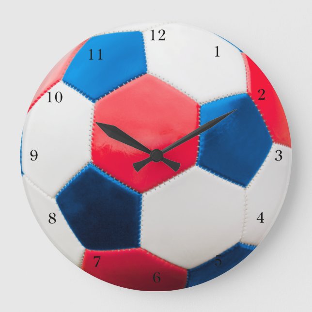 Relógio Grande Futebol branco e azul vermelho (Frente)