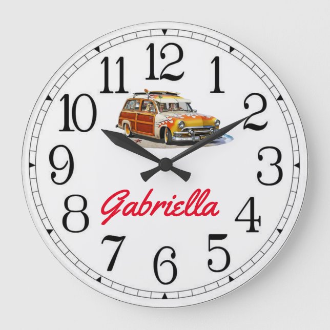 Relógio Grande Gabriella's Surfer Girl Woody Large Clock (Frente)