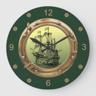 Relógio Grande Galleon - Navio de navegação ~ Porthole Brass ~ 