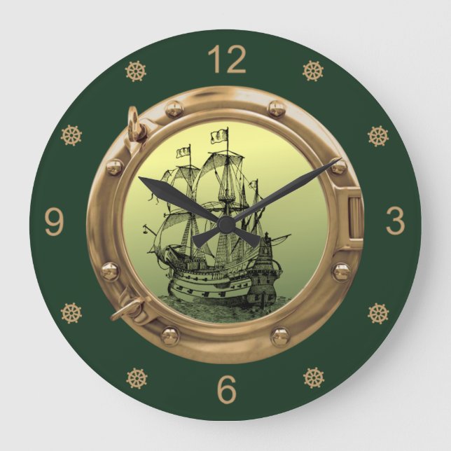 Relógio Grande Galleon - Navio de navegação ~ Porthole Brass ~   (Frente)