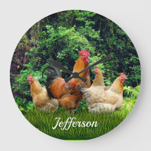 Relógio Grande Galo Vermelho e Galinhas