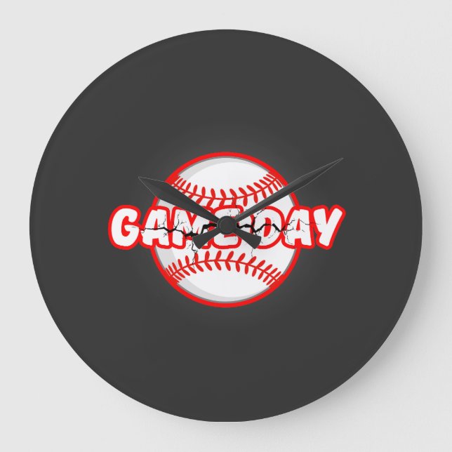 Relógio Grande Game Day Cracked Baseball Sports Graphic (Frente)