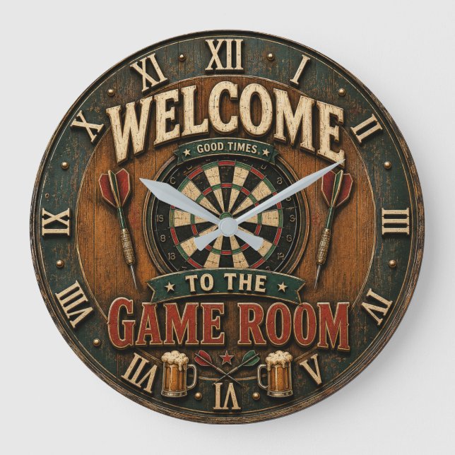 Relógio Grande Game Room Dartboard Rustic Pub Bar Decor  (Frente)