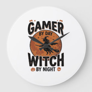 Relógio Grande Gamer Diurno Bruxa Noturna Design de Jogos Vintage