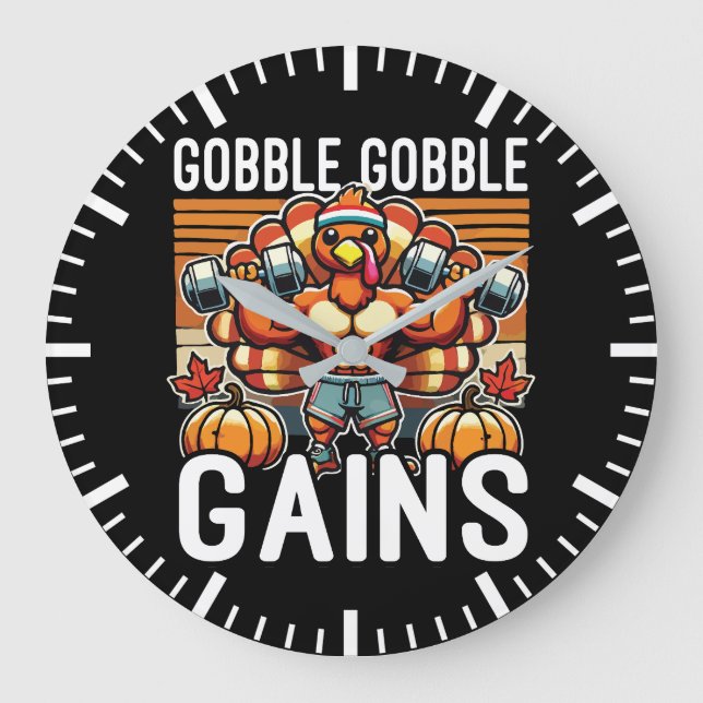 Relógio Grande Ganhos de Gobble Gains - Engraçado Gym de Ação de  (Frente)