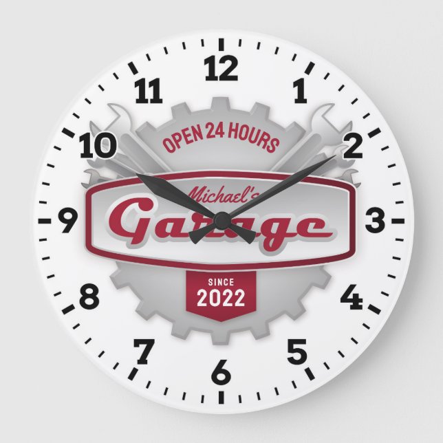 Relógio Grande Garage Tools Man Cave Personalizable Wall Clock (Frente)