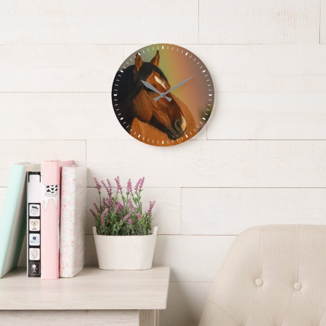 Relógio Grande Garanhão Selvagem, Luz Dourada e Arco-íris (Sala de leitura)