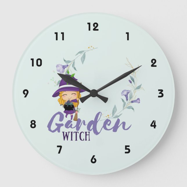 Relógio Grande GARDEN WITCH - Personalizar com texto, ortografia, (Frente)