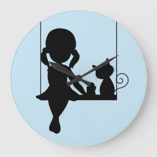 RELÓGIO GRANDE GAROTA PEQUENA COM GATO CLOCK