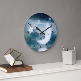 Relógio Grande Garoto Pequeno nas Estrelas das Nuvens da Lua 