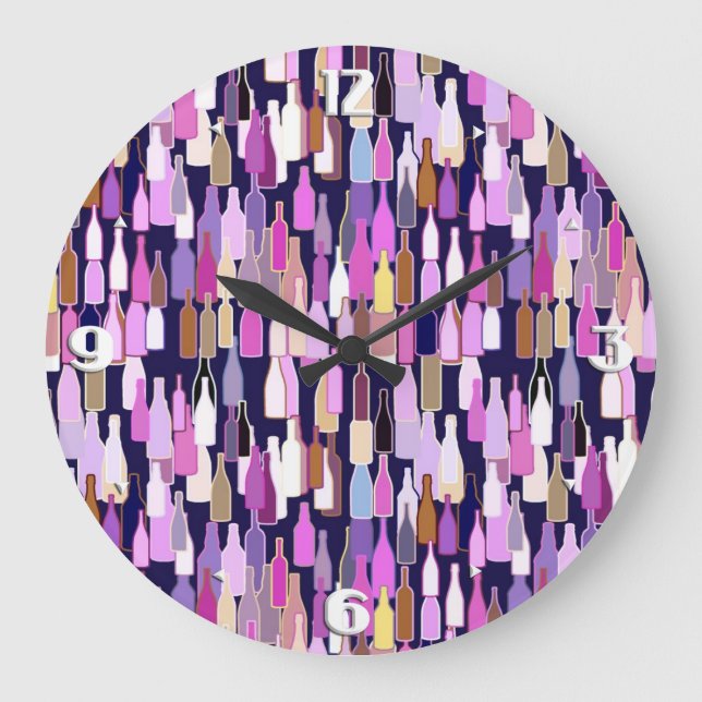 Relógio Grande Garrafas de vinho, de cor múltipla, fundo azul esc (Frente)