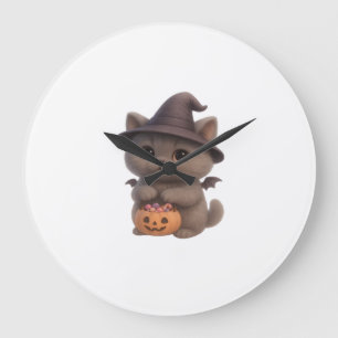 Relógio Grande Gatinho Adorável em Fantasia de Bruxa de Halloween