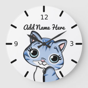 Relógio Grande Gatinho Azul Personalizado e Bonito