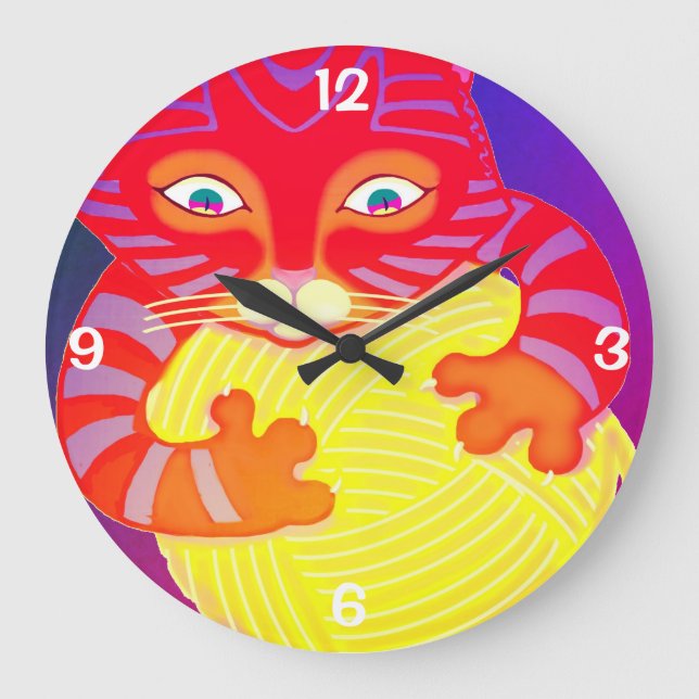 Relógio Grande Gatinho de Fios (quadrado) (Frente)