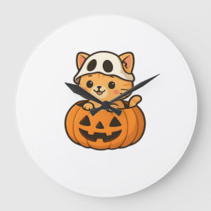 Relógio Grande Gatinho de Halloween dentro de uma abóbora camiset