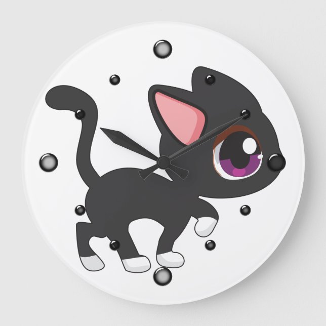 Relógio Grande Gatinho Kawaii Wall Clock (Frente)