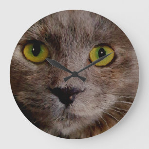 Relógio Grande Gatinho Pintado Com Olhos Verdes Grandes,
