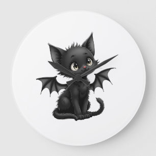 Relógio Grande Gatinho Preto Mal-Humorado de Halloween Fantasia d