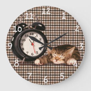 Relógio Grande Gatinho retro do houndstooth