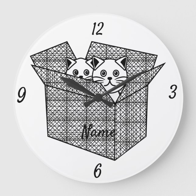 Relógio Grande Gatinhos em uma caixa Thunder_Cove (Frente)