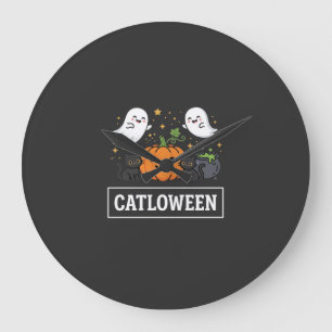 Relógio Grande Gatlówen Gato Fantasma Fofo Design de Halloween_1