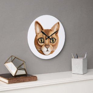 Relógio Grande Gato Abissínio Inspirado em 3D