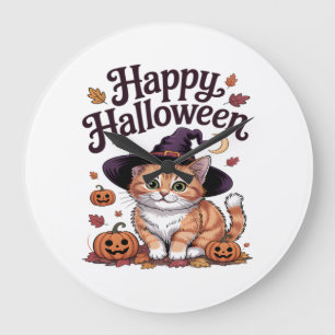 Relógio Grande Gato Abóbora Feliz Halloween