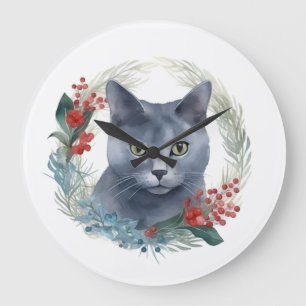 Relógio Grande Gato Azul Russo no Aro de Natal Kit de Gatinhos Fe