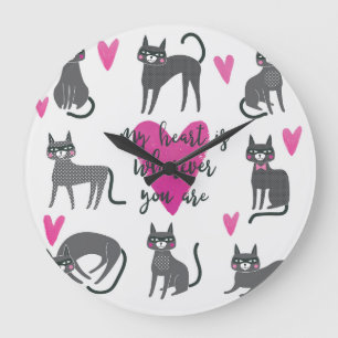 Relógio Grande Gato bonito: ilustração com cartazes de amor.