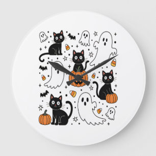 Relógio Grande Gato Boo Fantasma de Halloween Fofo