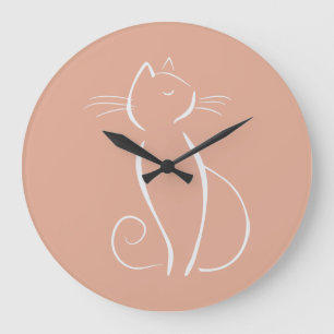 Relógio Grande Gato Branco Minimalista no Adicionar Nome Rosa