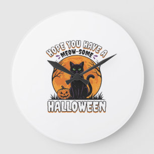 Relógio Grande Gato de Halloween Meow-Some Design de Gravura Vint
