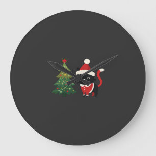 Relógio Grande Gato de Natal Papai Noel Árvore Vetor