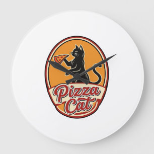 Relógio Grande Gato de Pizza Vintage Design Retrô Engraçado Amant