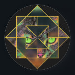 Relógio Grande Gato de Pop de Arranjo Geométrico<br><div class="desc">Gato de estimação de estilo pop de arte colorido,  com um diamante único e encravado. Olhos verdes e nariz cor-de-rosa mostram através deste design de máscara geométrica.</div>