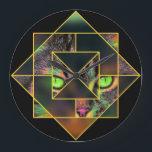 Relógio Grande Gato de Pop de Arranjo Geométrico<br><div class="desc">Gato de estimação de estilo pop de arte colorido,  com um diamante único e encravado. Olhos verdes e nariz cor-de-rosa mostram através deste design de máscara geométrica.</div>