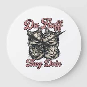 Relógio Grande Gato Engraçado Gravura Vintage Da Fluff Eles Estão