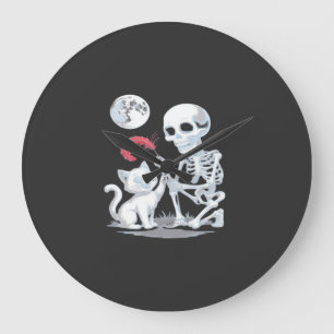 Relógio Grande Gato Esqueleto Halloween Engraçado Fofo Assustador