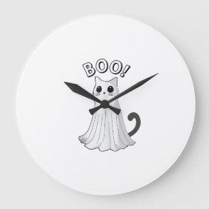 Relógio Grande Gato Fantasma Fofo Kitty Boo Dia das Bruxas Gatinh