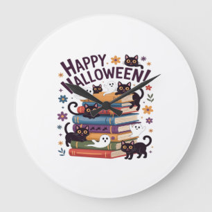 Relógio Grande Gato Fantasma Leitores de Livros Presentes Hallowe