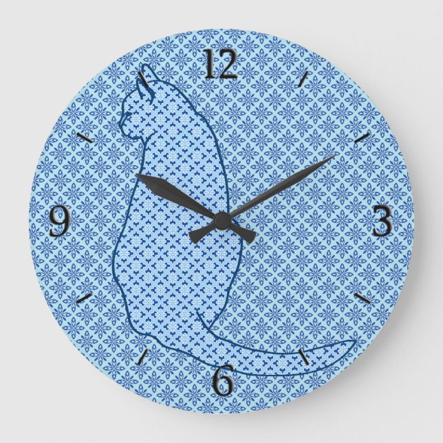 Relógio Grande Gato Japonês - Blue Kimono Impressão (Frente)